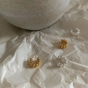 Ohrringe Aus 925 Sterling Silber Künstliche Perlen C Form Creolen Minimalistischer Geometrischer Kugelstruktur Schmuck
