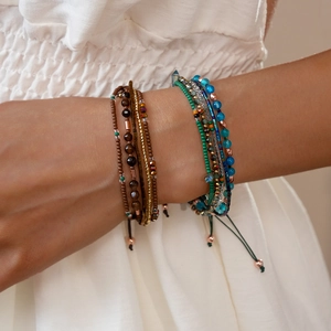 Boheemse Meerlagige Kralen Armband Agaat Glaskralen Metaal Etnisch Verstelbaar Trekkoord Retro Sieraden Voor Dames