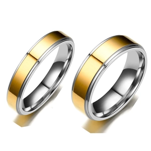 Polished 316L stainless steel two-tone gold and silver band rings for couples