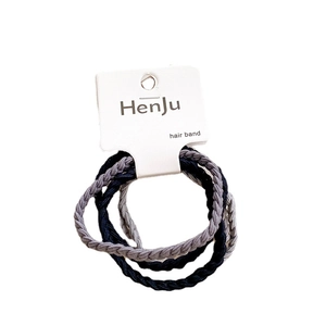 Three-pack of durable braided high-elastic hair bands in navy blue and grey on display card