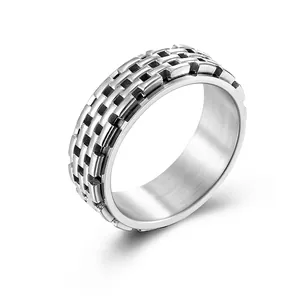 Spinner Ring Stainless Steel Anxiety Relief Decompression Woven Brick Texture Minimalist Industrial Band For Men Women