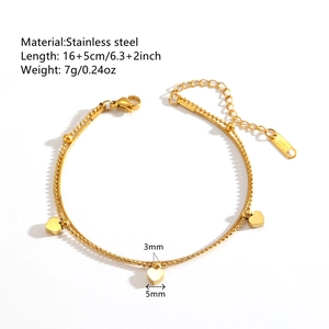 18K gold plated stainless steel double layer bracelet with heart charms and beads