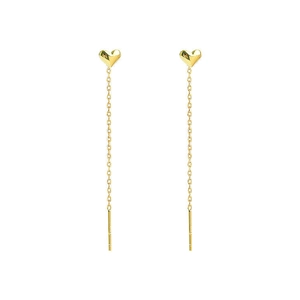 Elegant 18K gold plated titanium steel heart drop earrings with long chain design