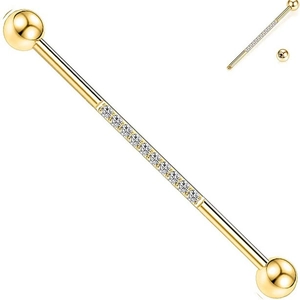 Piercing industriel doré en acier inoxydable avec pierres de zircon blanc