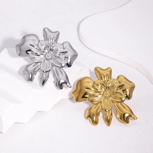 Flower Statement Open Ring Gold Plated Stainless Steel Adjustable Sweet Floral Jewelry For Women