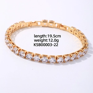 Detail shot of a 19.5cm gold tennis bracelet with micro-paved cubic zirconia stones