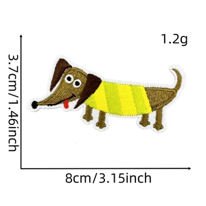 Detailed view of brown dachshund embroidery patch with 1.2g weight and 8cm size dimension