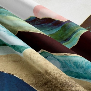 Close-up of modern abstract mountain print on high-quality textured polyester tapestry