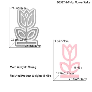 Detailweergave van tulp siliconen mal met exacte afmetingen en gewichtsspecificaties