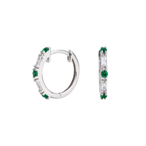 Detailed close-up of S925 sterling silver earrings with green gems and white zircons