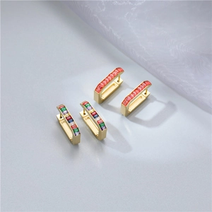 Elegant U-shape gold-plated earrings set with colorful rectangular gemstones