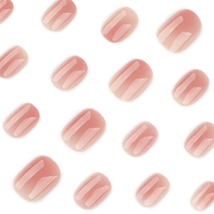 Minimalist soft pink jelly texture short round press-on nails with mirror shine finish