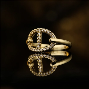 18K gold plated pig nose geometric open ring with micro-set zircon stones