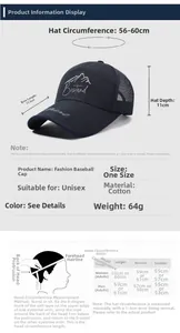 Tabella taglie dettagliata per cappello baseball in mesh con circonferenza regolabile 56-60cm