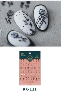 Macro view of vintage black and white floral nail art stickers model KX-131 detail