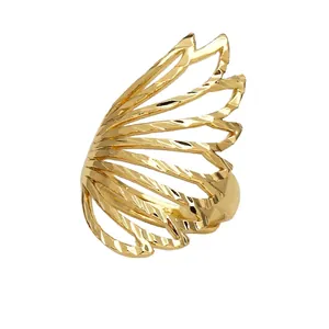 Exquisite 18k gold plated open ring with double layer butterfly wing cutout design