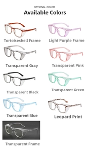Nine color options for oversized protective eyewear showing anti-pollen side shields