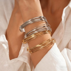 Minimalist Multi Layer Metal Wire Open Bangle Bracelet For Women Geometric Twisted Coiled Cuff Modern Chic Hand Jewelry