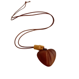 Vintage style wooden heart pendant necklace with bamboo accents and brown cord chain