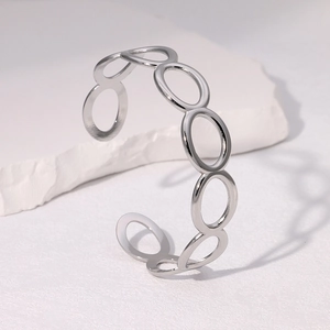 Minimalist silver chain link open cuff bracelet made of polished stainless steel
