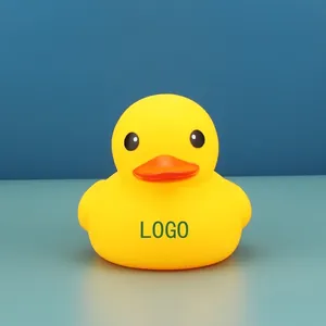 Classic yellow rubber duck bath toy with orange beak for baby water play and fun
