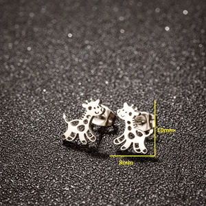 Cute stainless steel reindeer stud earrings in silver finish, size 8mm by 10mm
