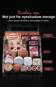 Macro view of 6-tier transparent acrylic display rack for makeup and cosmetics