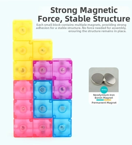 Close-up of NdFeB magnets inside colorful translucent magnetic building cubes