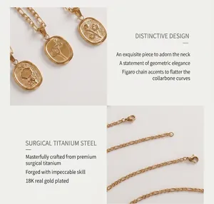 Détail du pendentif fleur plaqué or 18K en titane avec les maillons Figaro