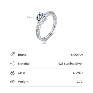 Elegant S925 sterling silver four-prong solitaire ring with side stone accents