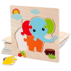Colorful wooden elephant puzzle for toddlers with nature background illustrations