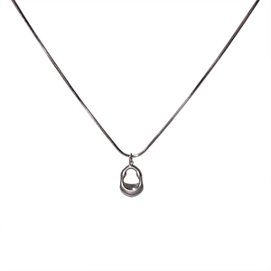 Silver stainless steel snake chain with minimalist hollow water drop pendant