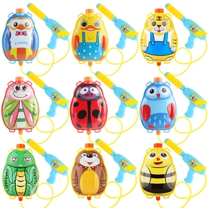 Cartoon backpack water gun set for kids with 9 animal shapes for summer beach play