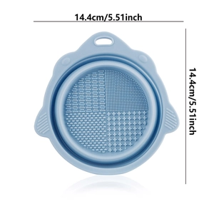 Light blue cat-ear silicone makeup brush cleaning bowl with four texture patterns