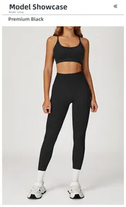 Détail de l'ensemble de yoga noir sans couture avec soutien-gorge de sport et legging