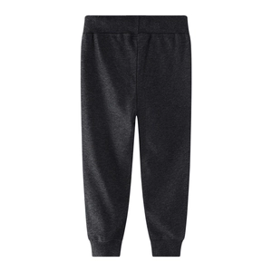 Pantaloni sportivi autunnali per bambini grigio scuro con polsini a costine e vita elastica