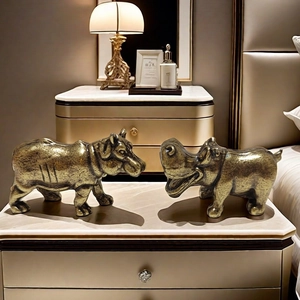 Hippo Figurine Solid Brass Hippo Statue Retro Animal Desktop Decoration Craft For Home Office Tea Pet Ornament