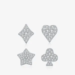 Boucles D'oreilles Puces En Argent Sterling 925 Moissanite Pavé Coeur Diamant Étoile Trèfle Bijoux De Mode Pour Femmes