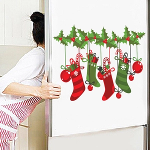 Christmas Wall Stickers PVC Waterproof Removable Holiday Socks Balls Decor For Living Room Bedroom Toilet
