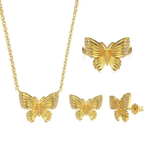 S925 Sterling Silver Butterfly Jewelry Necklace Earrings Ring Zirconia Inlaid Minimalist Aesthetic Women Jewelry