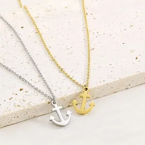 Titanium Steel Anchor Pendant Necklace Nautical Maritime Style Polished Minimalist Jewelry For Men And Women