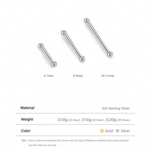 S999 sterling zilveren oorknopjes met bolletjes in lengtes van 6mm tot 11mm