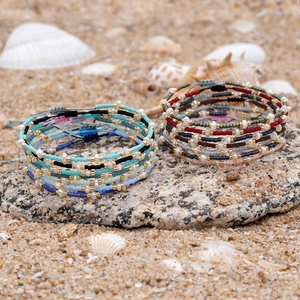 Bohemian multilayer colorful seed bead bracelets with lucky stones and adjustable cord