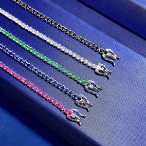 S925 sterling silver tennis bracelet with multi-color zircon stones and secure clasp