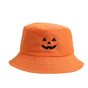 Vibrant orange Halloween pumpkin embroidery bucket hat for outdoor sun protection