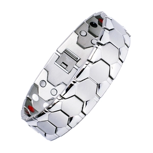 Men's silver magnetic titanium steel bracelet featuring a hexagonal football-style link design