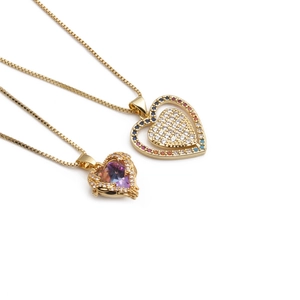 Élégant Collier Pendentif Coeur Cuivre Doré Zircon Coloré Strass Minimaliste Bijoux De Mode Cadeau Pour Femme