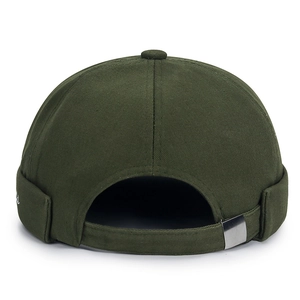 Retro dark green miki hat with adjustable strap and embroidery in a 45-degree angle view