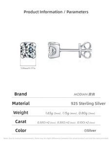 Detaillierte Größentabelle für Moissanit-Ohrstecker aus 925er Silber von 3mm bis 5mm