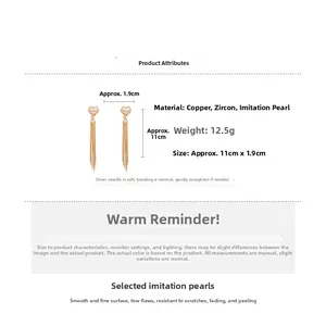 Detailed size specifications for heart tassel earrings with pearls and zircons